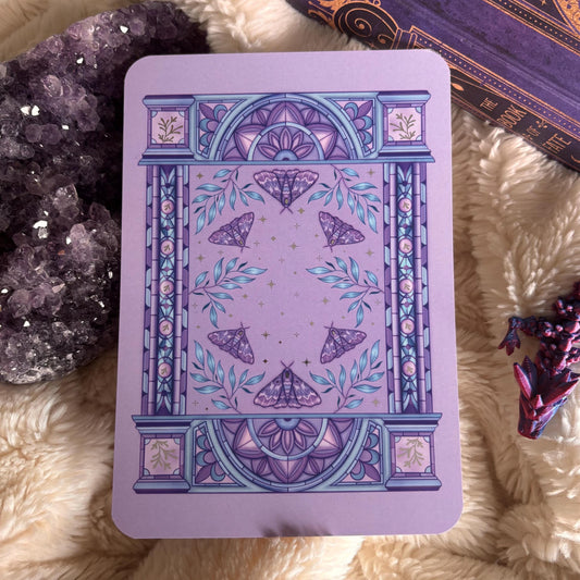 Purple moth Kindle/E reader foiled Insert in three sizes. Purple archway foiled silver. Kindle original 11 & Paperwhite 10 compatible