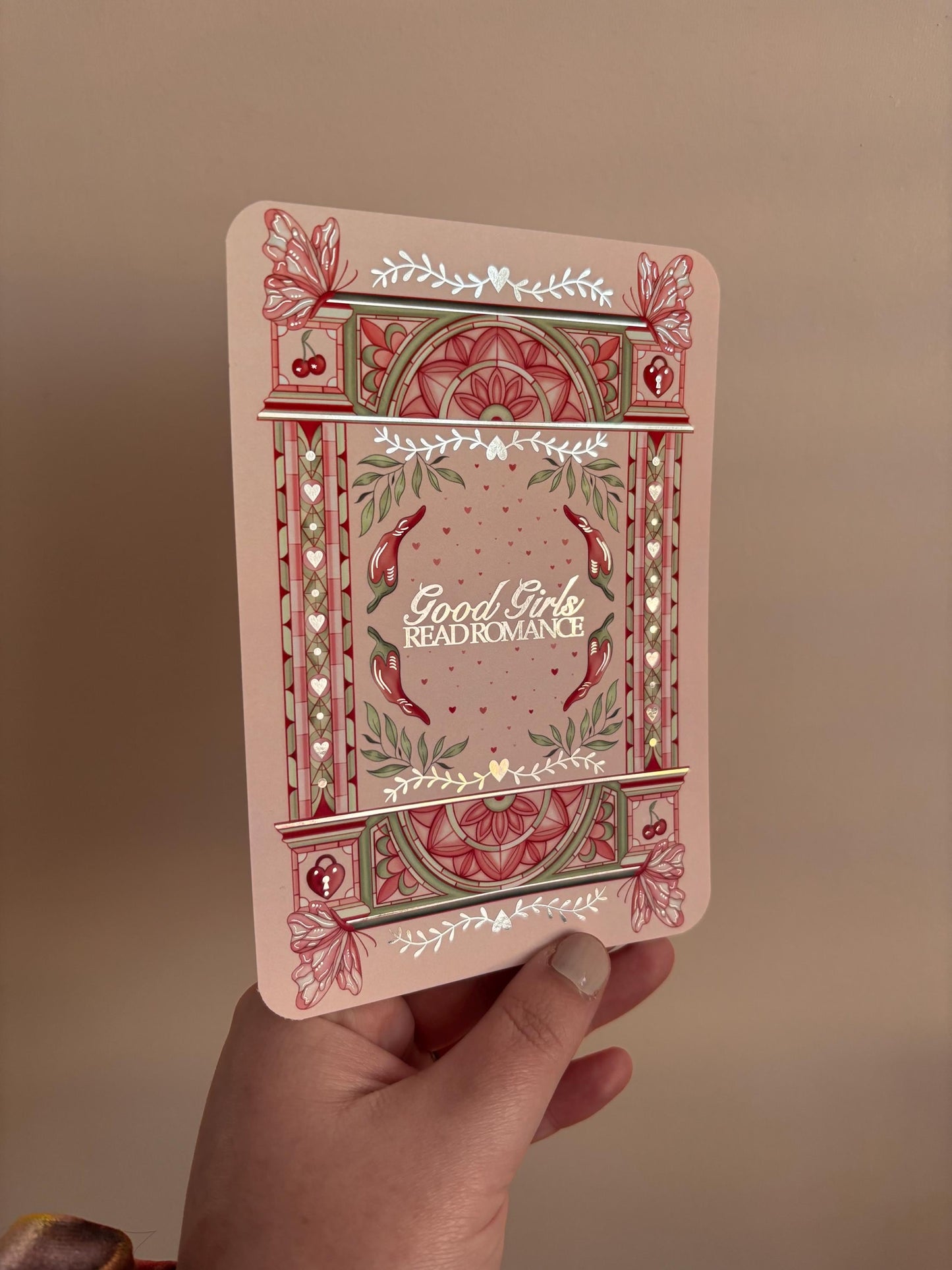 Pink Kindle/E reader foiled Insert. Good girls read romance - foiled silver. Kindle and E reader compatible