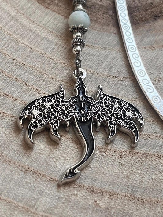 Dragon Bookmark or Keyring. Enamel Live. Floral Wyvern.