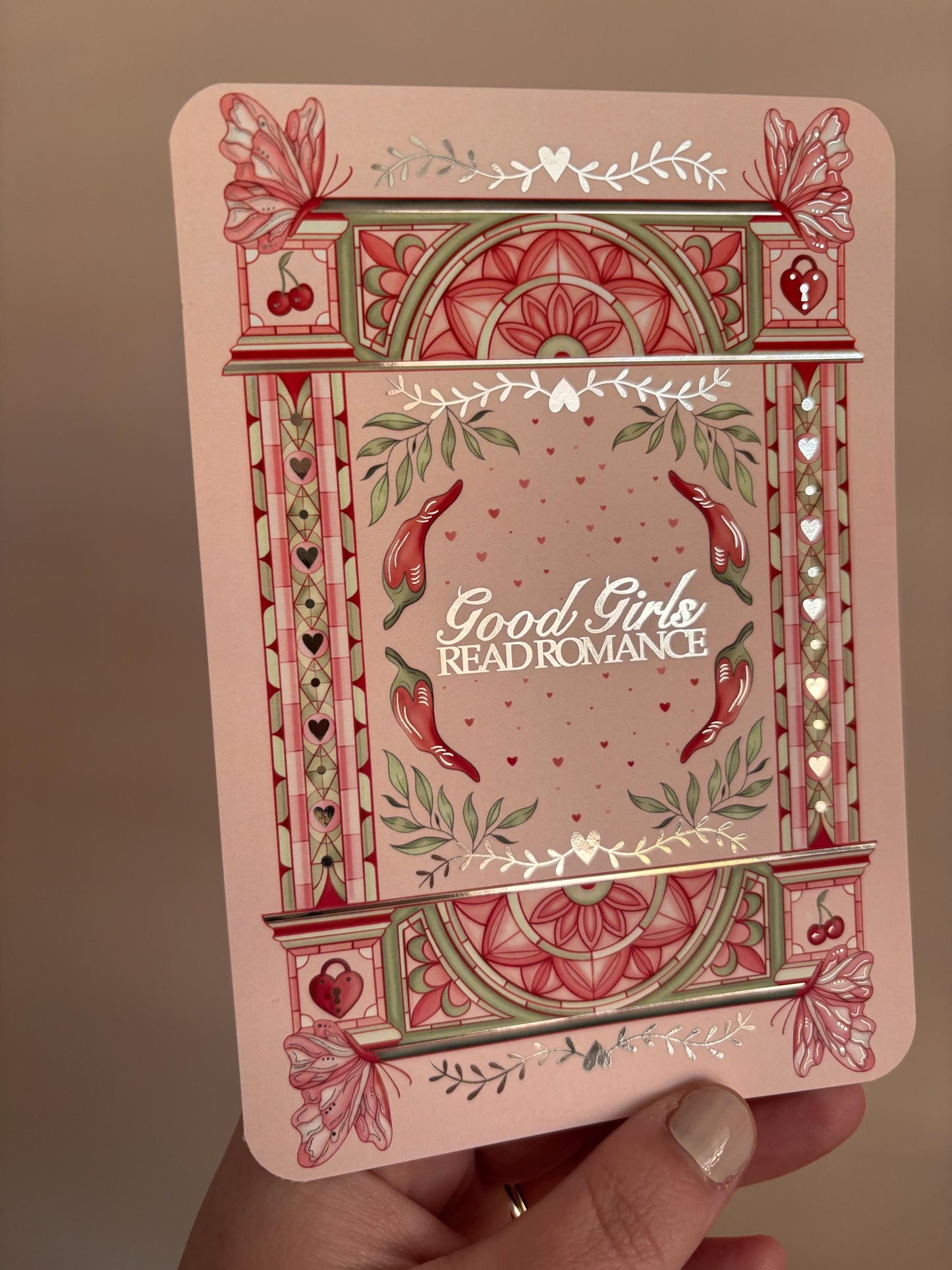 Pink Kindle/E reader foiled Insert. Good girls read romance - foiled silver. Kindle and E reader compatible