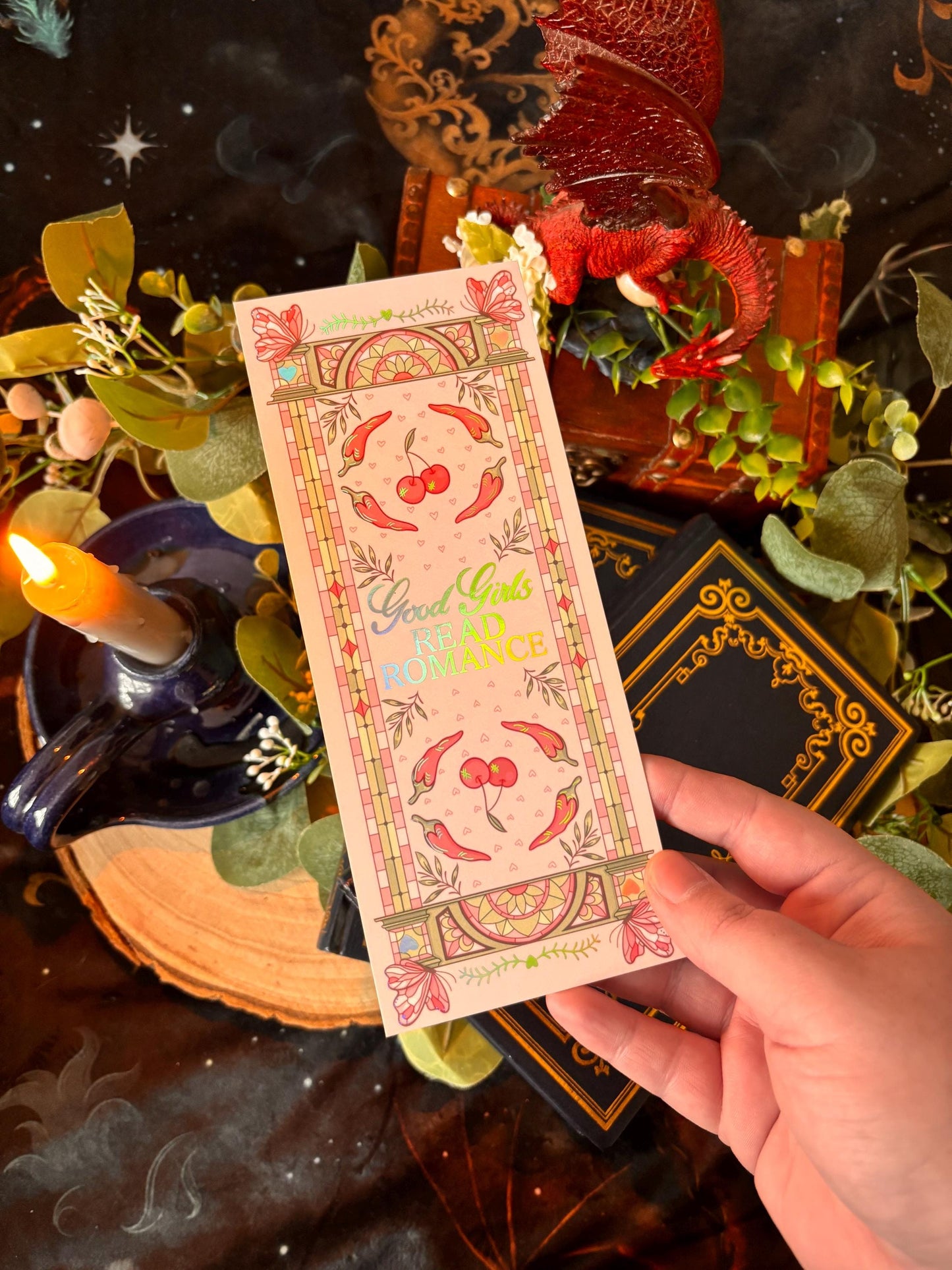 Good girls read romance bookmark - pink - holographic foil - large size