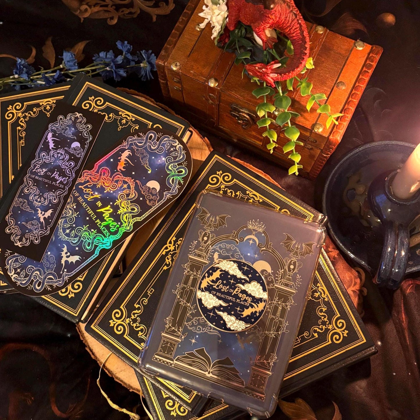 Lost in Pages of Beautiful Places Kindle/E reader foiled Insert with optional bookmark. Dragon and magic portal insert.