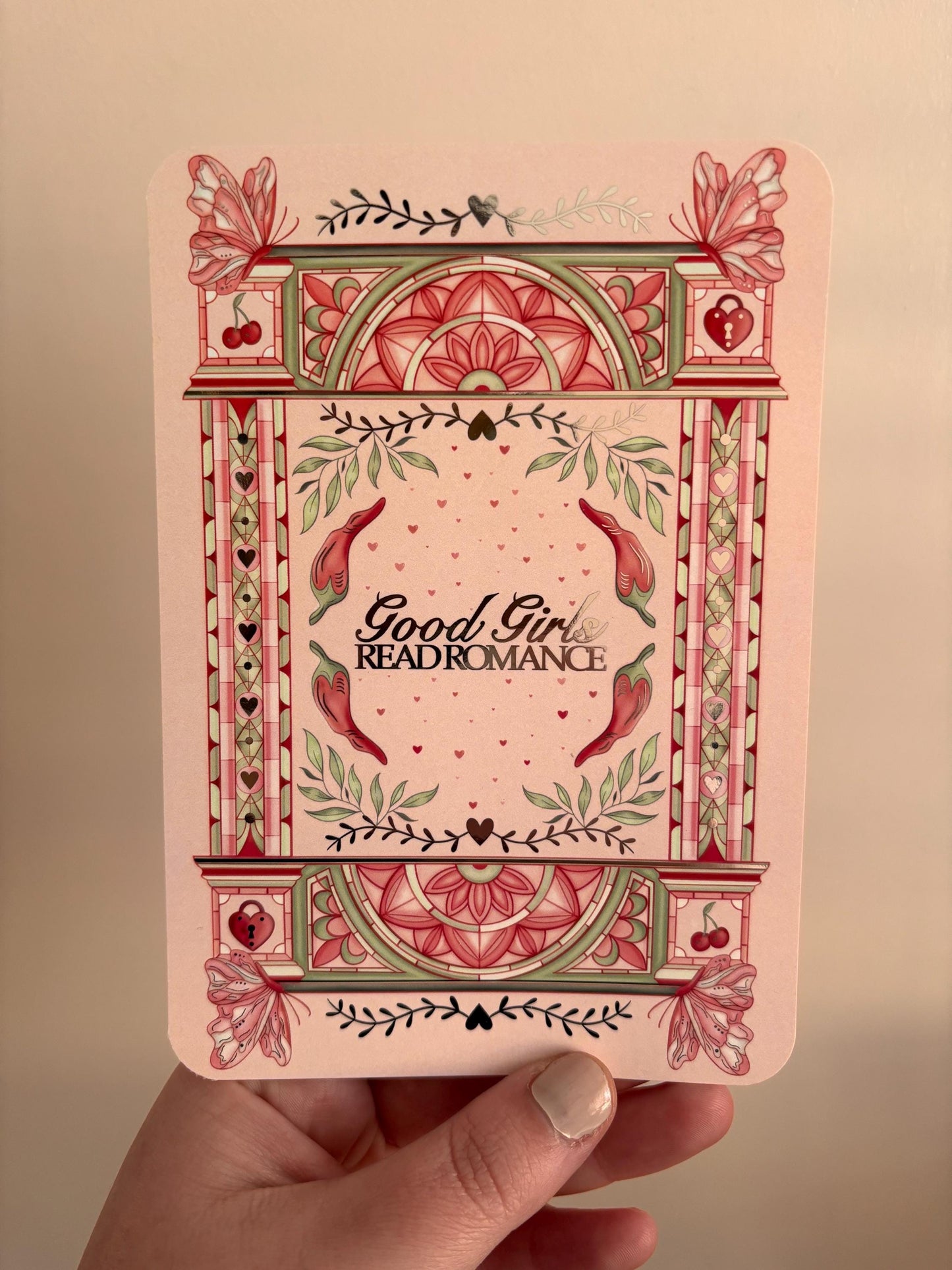 Pink Kindle/E reader foiled Insert. Good girls read romance - foiled silver. Kindle and E reader compatible