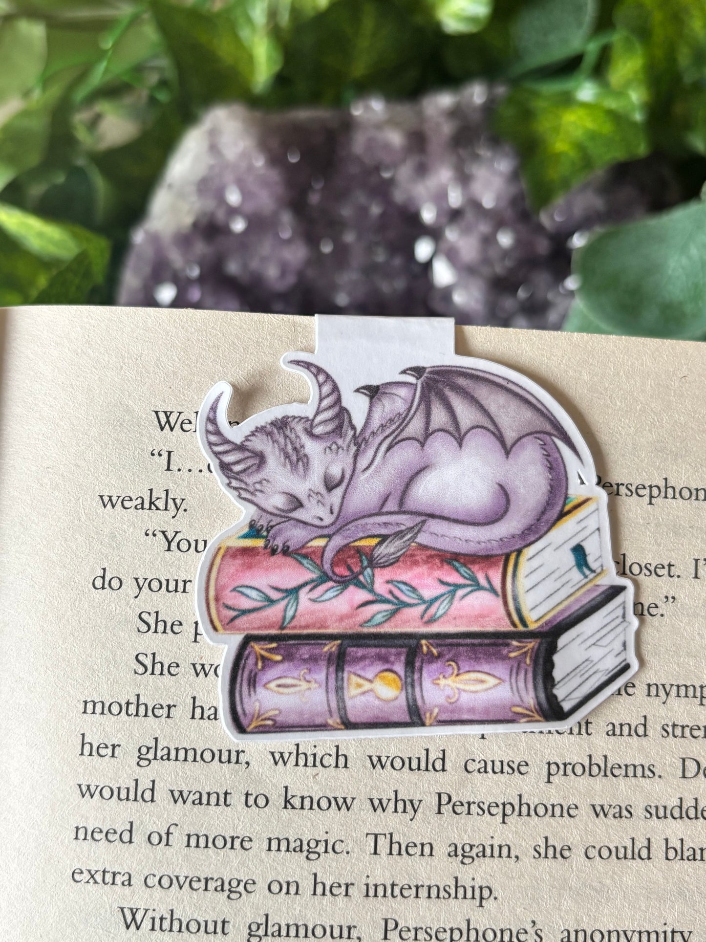 Sleeping Dragon Bookstack Spells Magnetic Bookmark
