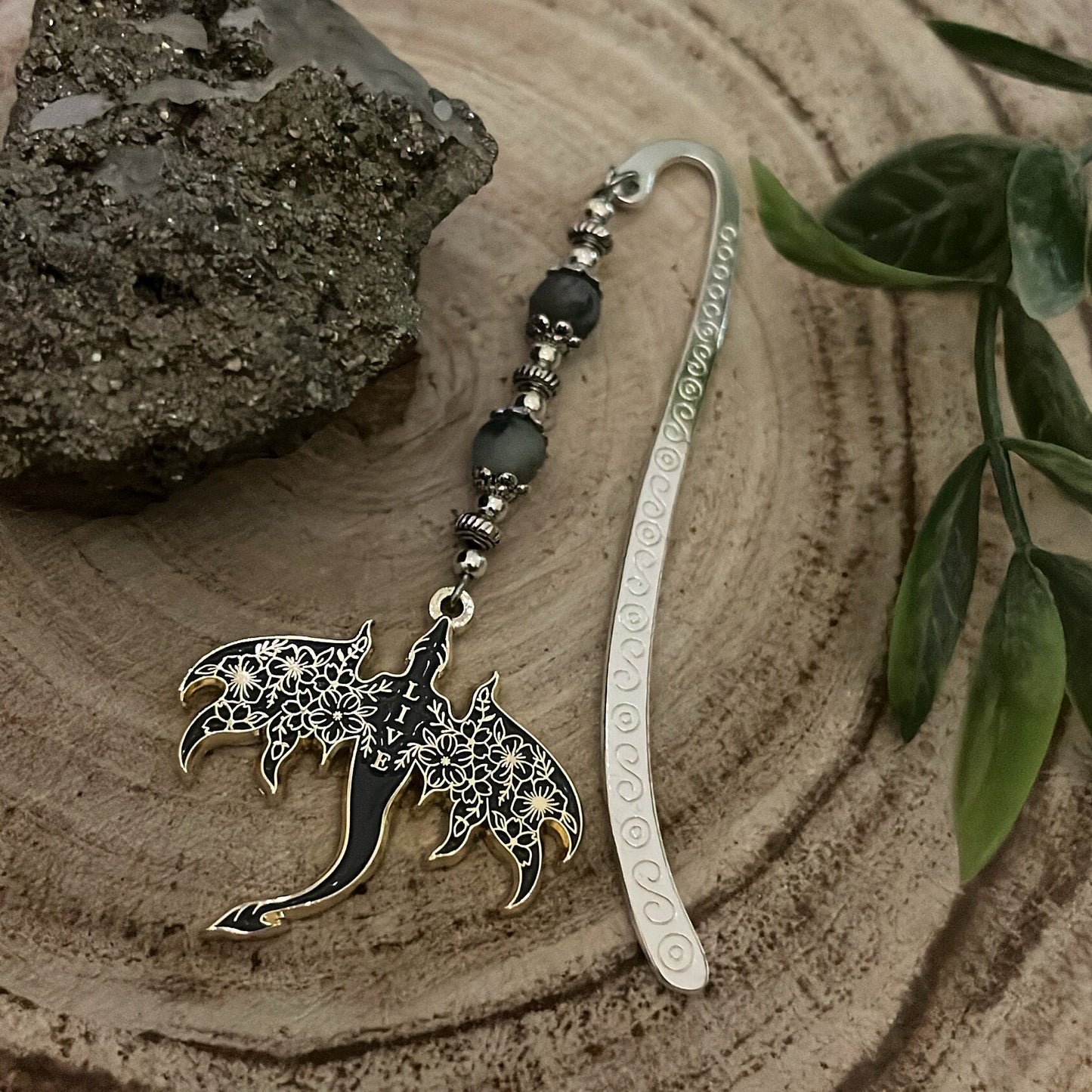Dragon Bookmark or Keyring. Enamel Live. Floral Wyvern.
