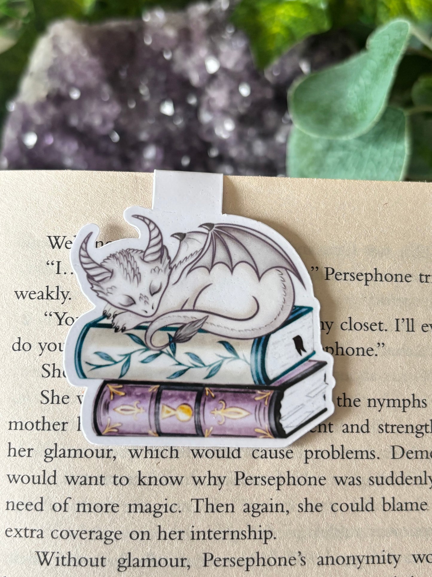 Sleeping Dragon Bookstack Spells Magnetic Bookmark
