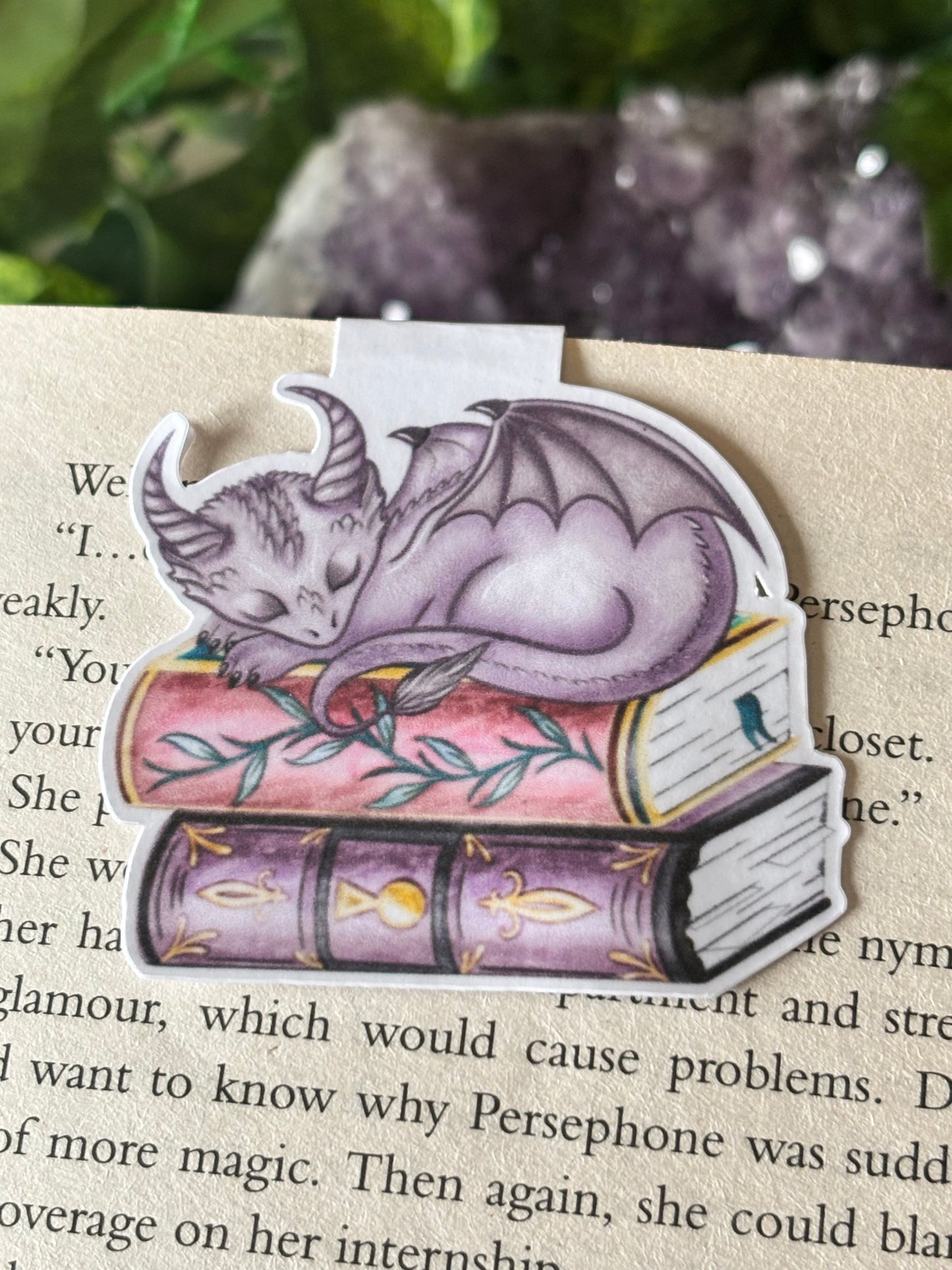 Sleeping Dragon Bookstack Spells Magnetic Bookmark