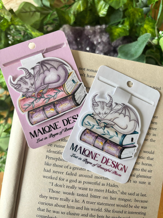 Sleeping Dragon Bookstack Spells Magnetic Bookmark