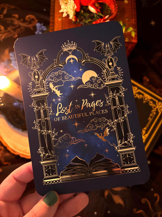 Lost in Pages of Beautiful Places Kindle/E reader foiled Insert with optional bookmark. Dragon and magic portal insert.