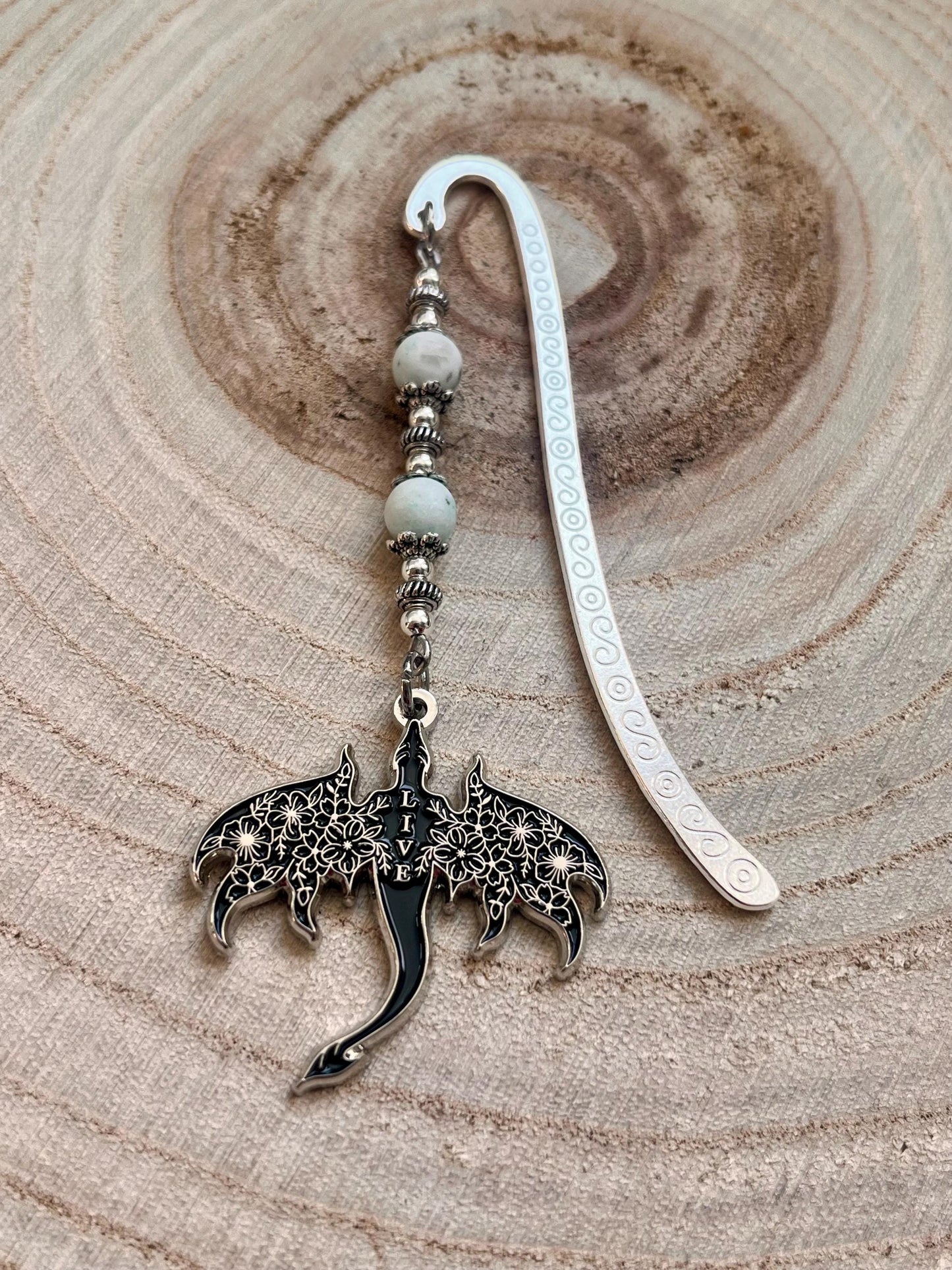 Dragon Bookmark or Keyring. Enamel Live. Floral Wyvern.