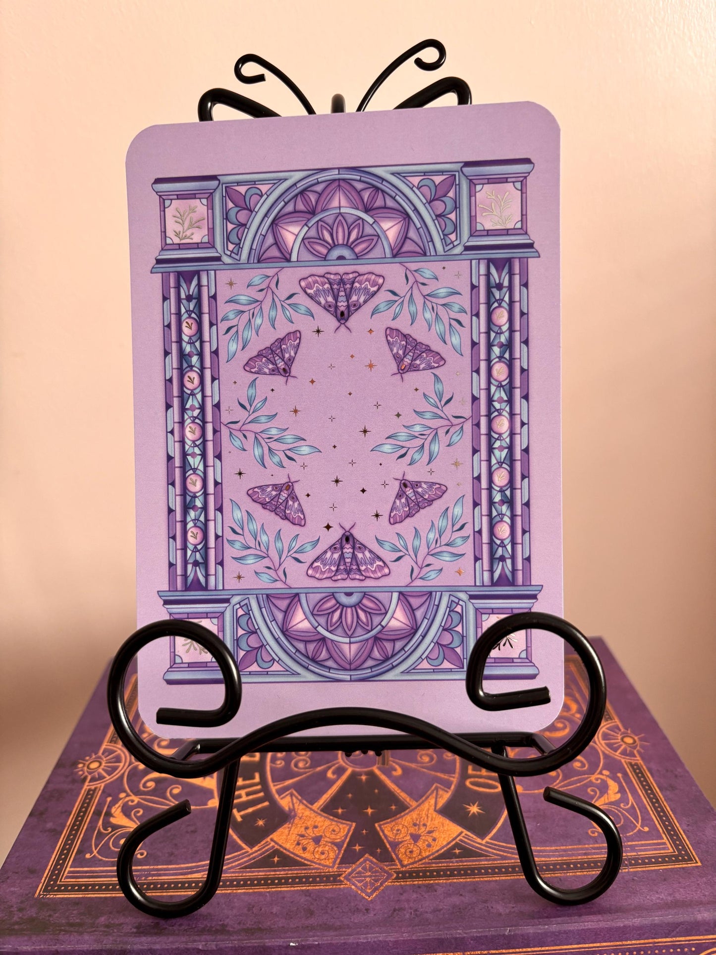 Purple moth Kindle/E reader foiled Insert in three sizes. Purple archway foiled silver. Kindle original 11 & Paperwhite 10 compatible
