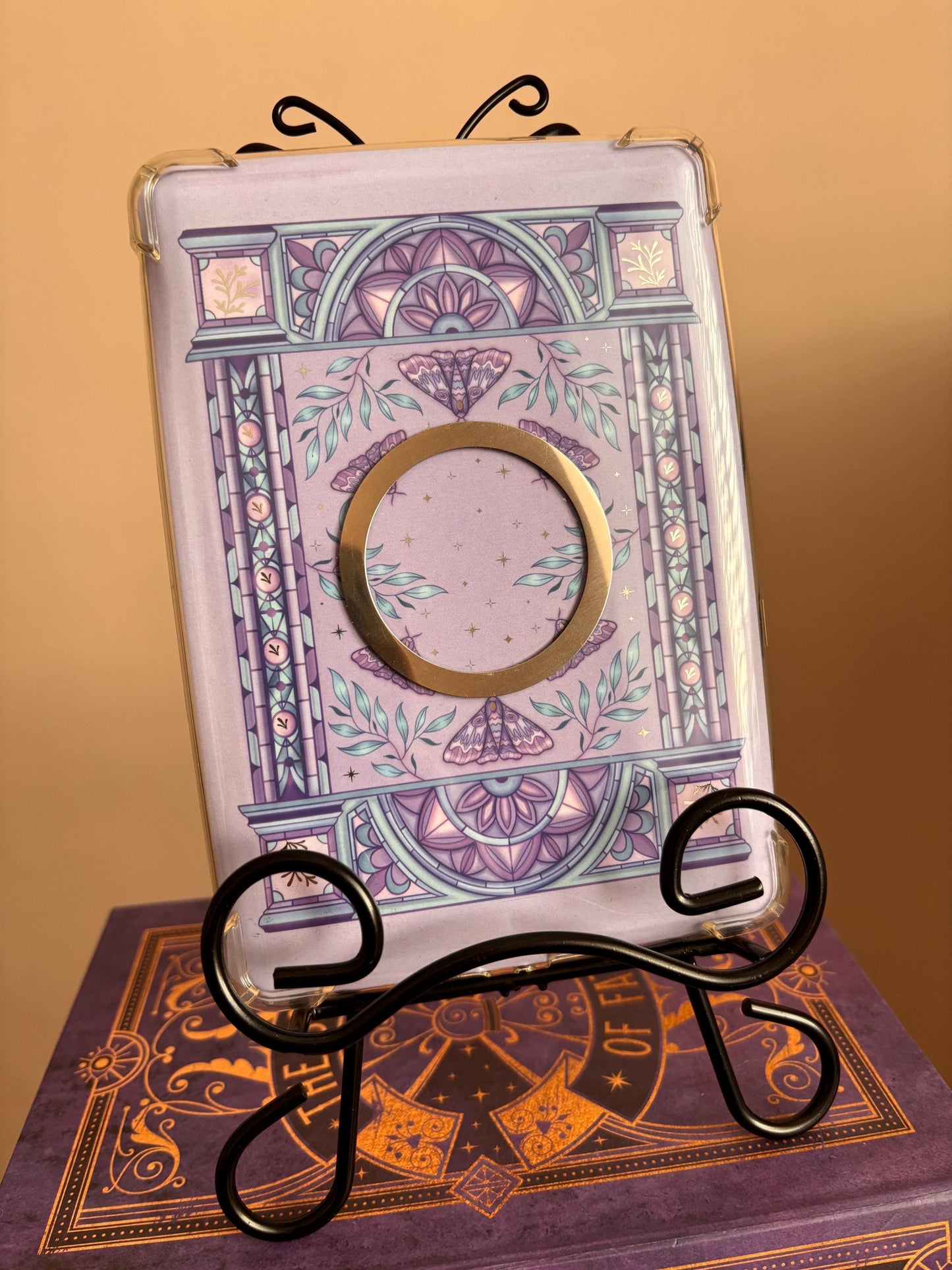 Purple moth Kindle/E reader foiled Insert in three sizes. Purple archway foiled silver. Kindle original 11 & Paperwhite 10 compatible